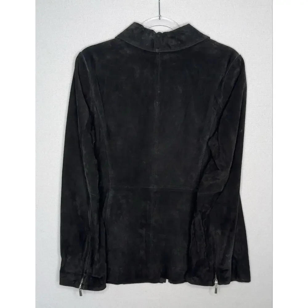 2000s Dennis Basso Washable Black Suede Leather Jacket zippered Cuffs Medium